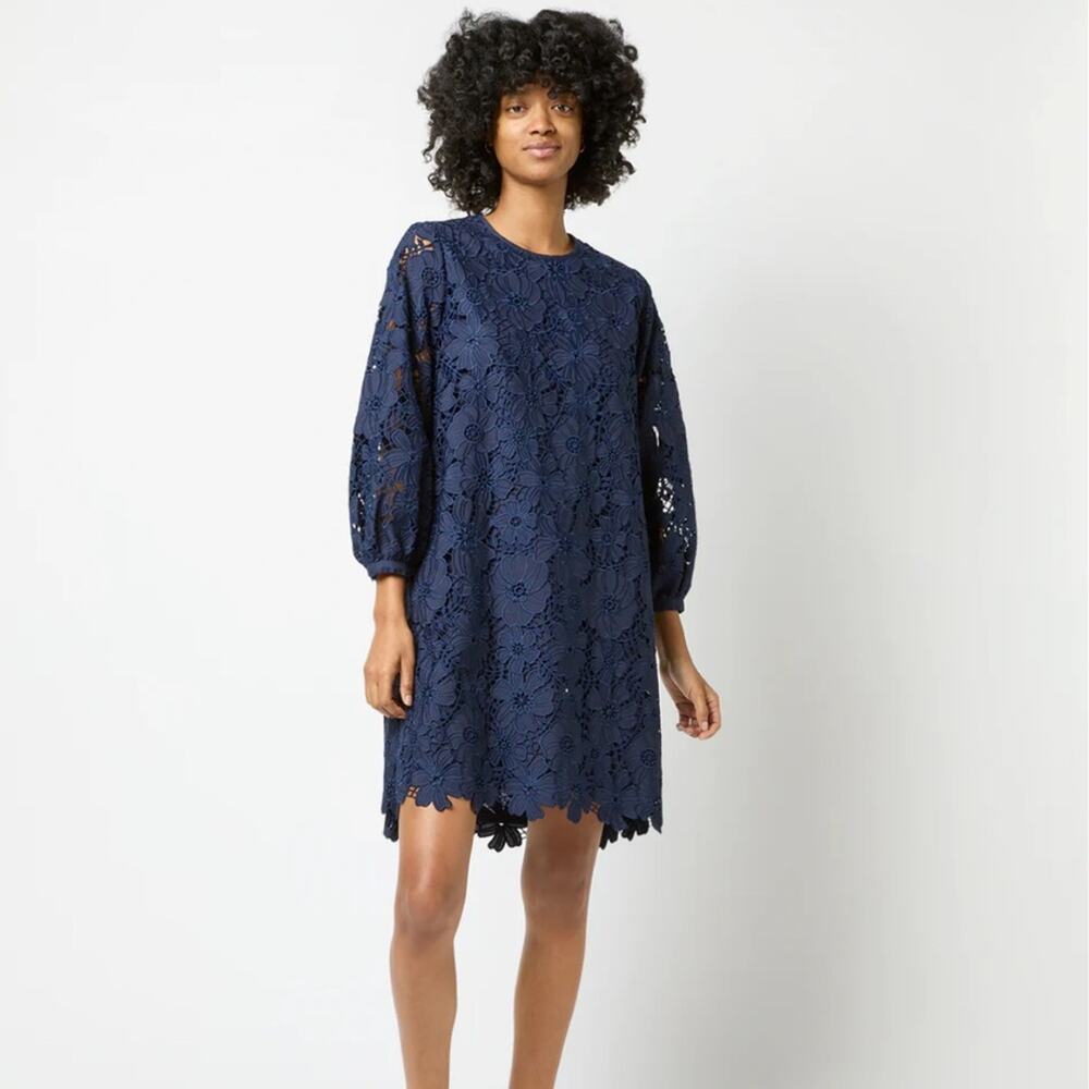 NWT Ann Mashburn Francine embroidered lace dress navy sz XS